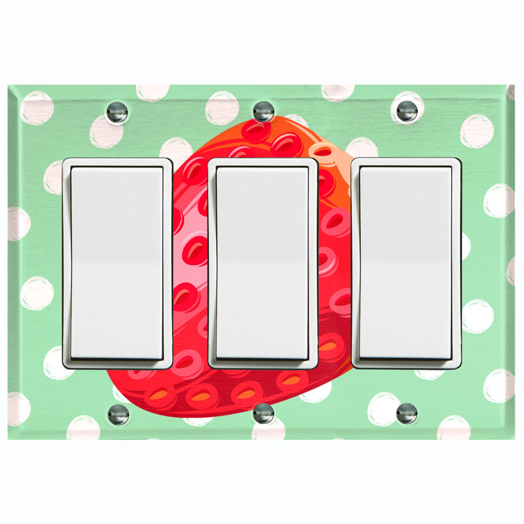 WorldAcc Metal Light Switch Plate Outlet Cover (Red Strawberry Polka